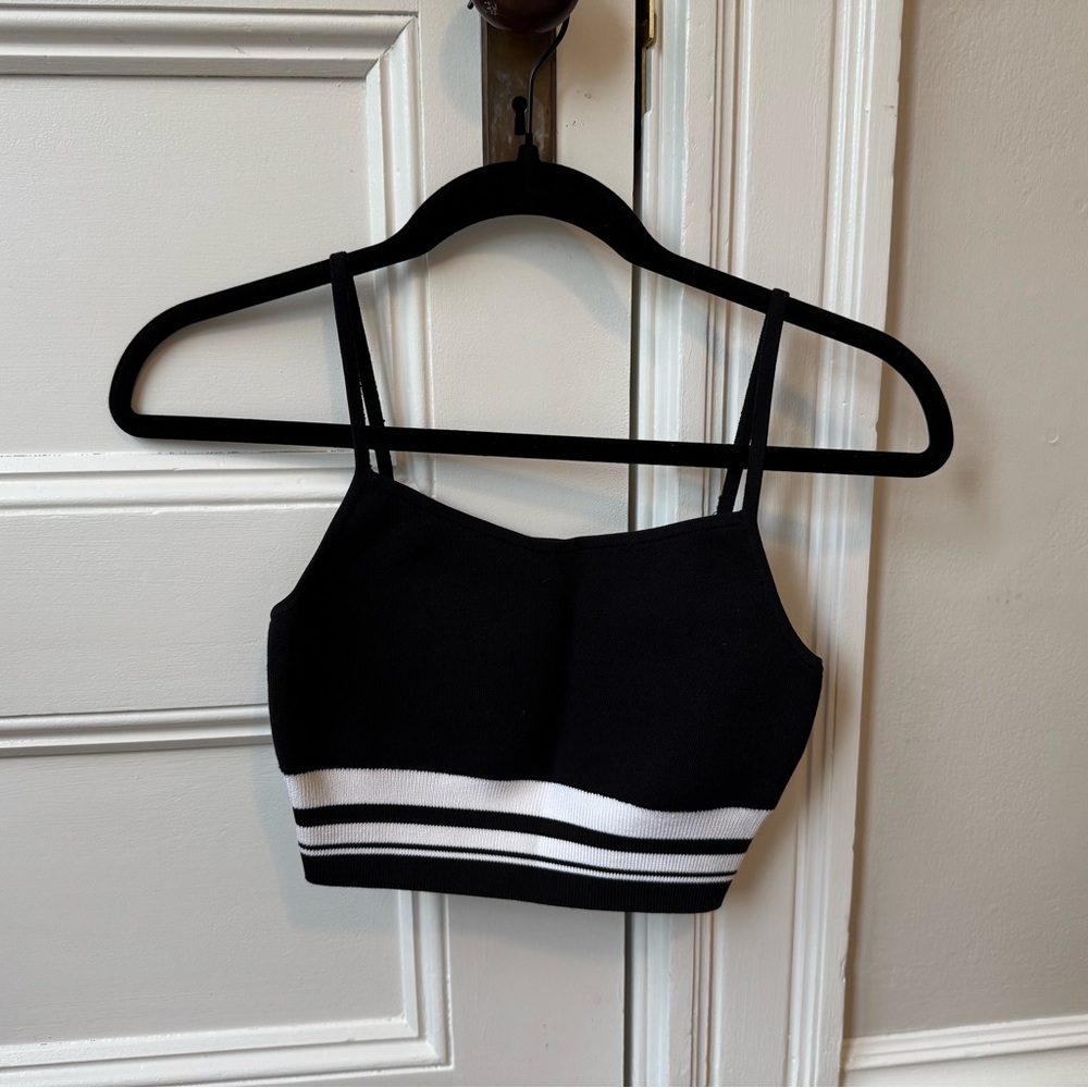 Aritzia Babaton Black and White Crop Knit with Striped Detail